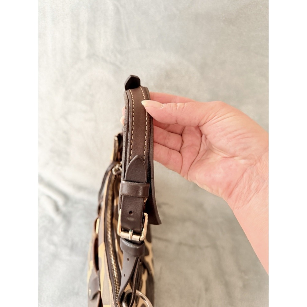 Dooney & Bourke Giraffe Print Leather Trim Hobo Shoulder Bag Zipper Earthy Boho - Picture 7 of 9